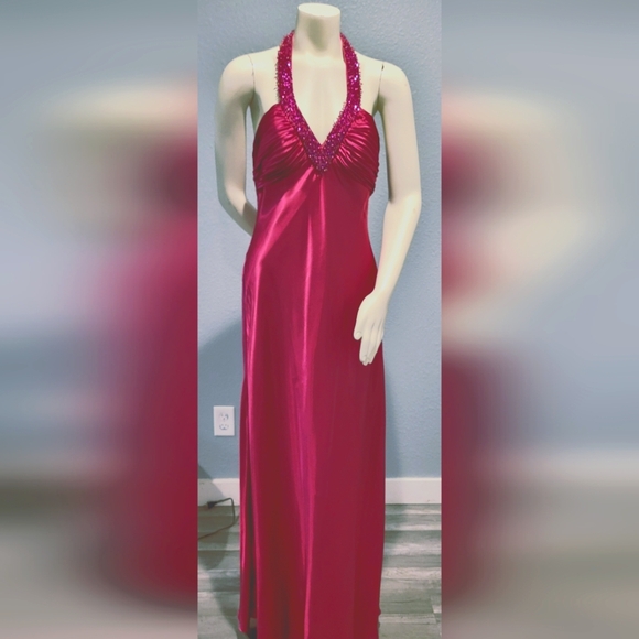 Morgan & Co. Dresses & Skirts - Vintage 90s Morgan And Co Formal Long Dress Barbie Pink Beaded Satin Size 13/14